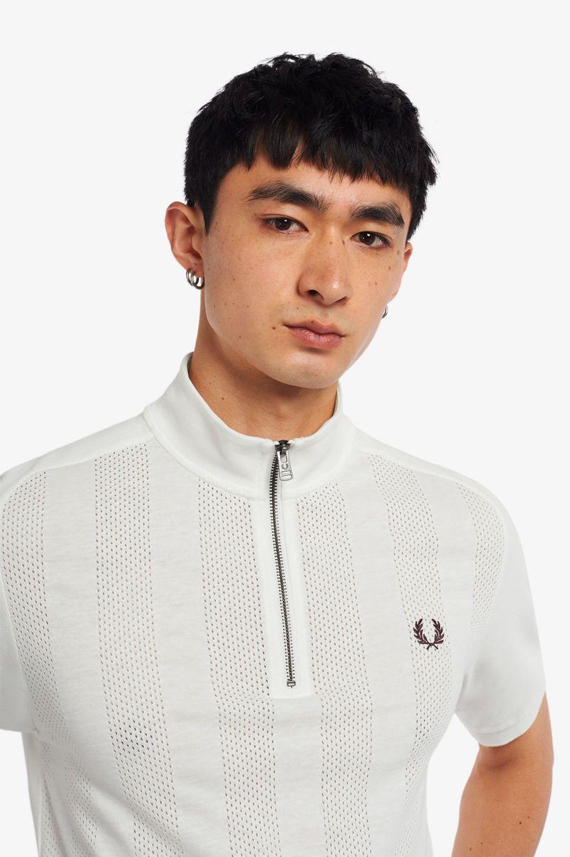 White Fred Perry Zip Neck Raglan Sleeve Polo Men's Shirts | PH 1550MQZA